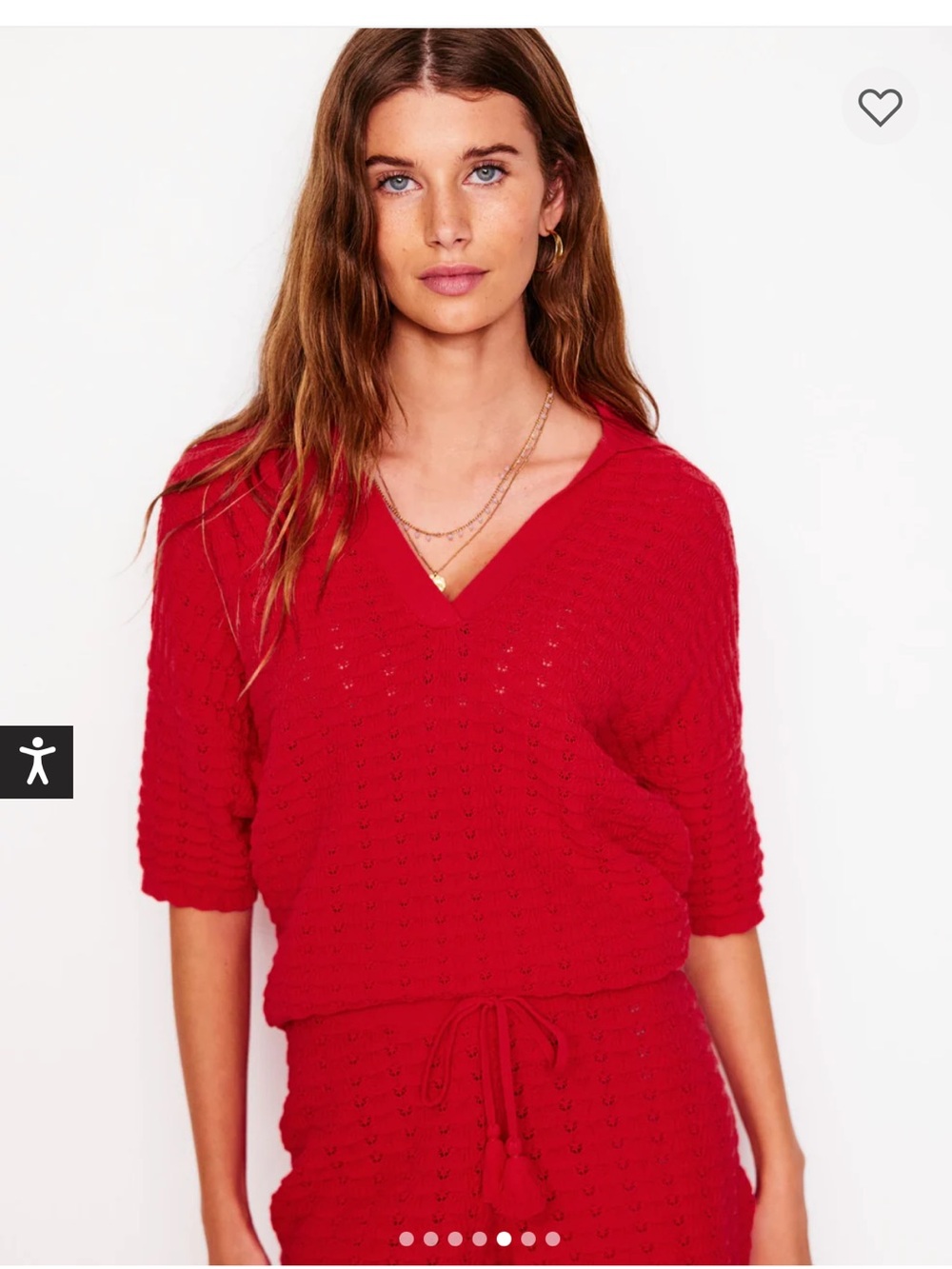 Boden Crochet Knit Henley Sweater in Red, size XL; Oversized and 100% Cotton